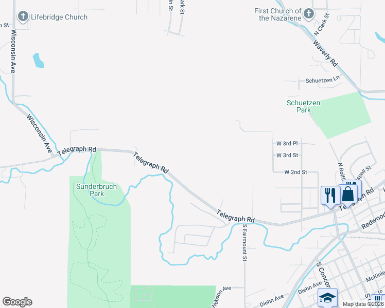 map of restaurants, bars, coffee shops, grocery stores, and more near 4028 Telegraph Road in Davenport