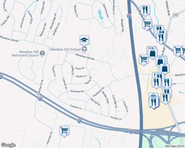 map of restaurants, bars, coffee shops, grocery stores, and more near 5 Jodhpur Lane in Newburgh