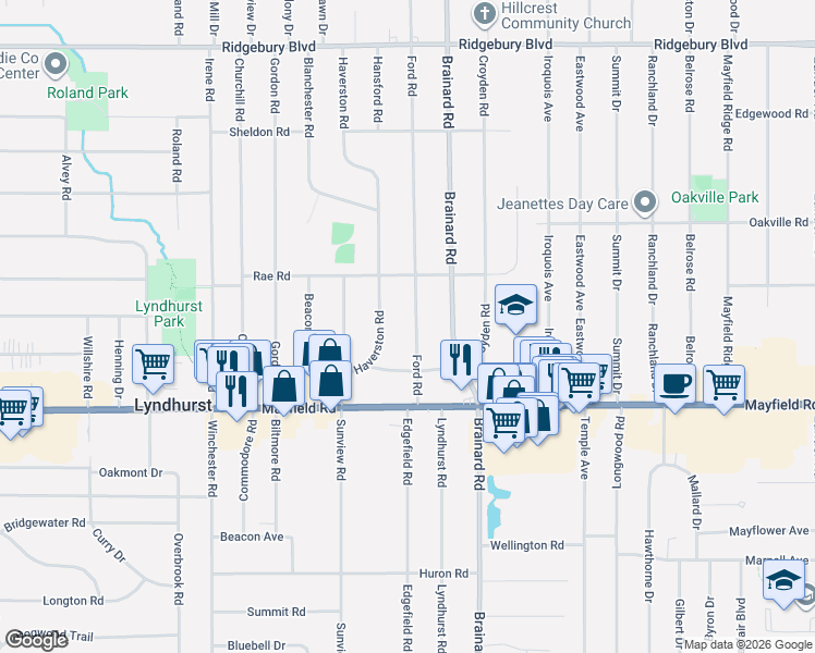 map of restaurants, bars, coffee shops, grocery stores, and more near 1357 Haverston Road in Lyndhurst