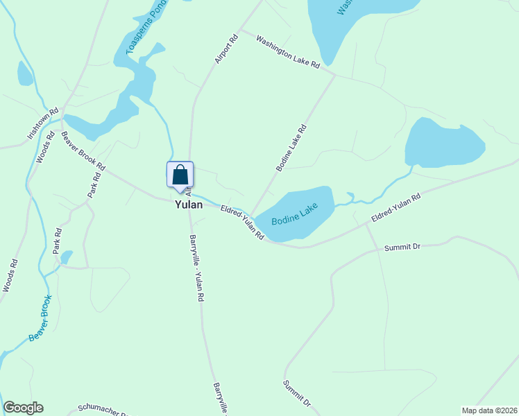 map of restaurants, bars, coffee shops, grocery stores, and more near 6 Lakeside Lane in Sullivan County