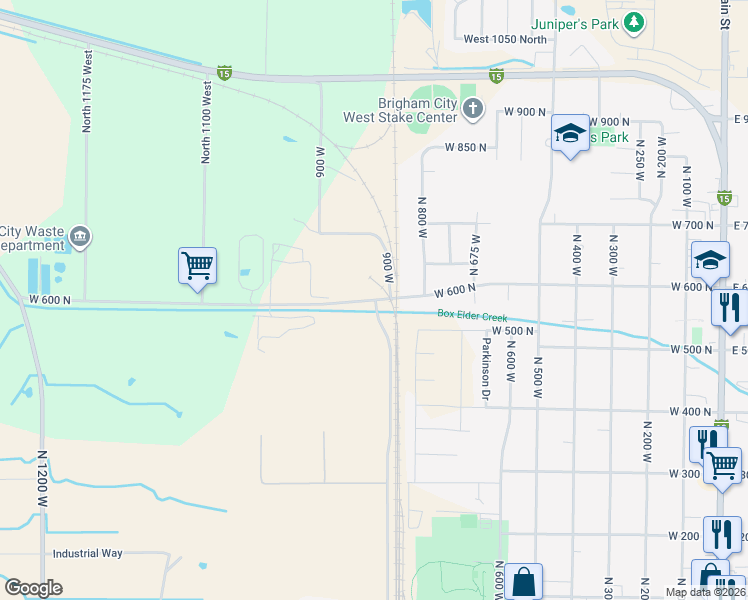 map of restaurants, bars, coffee shops, grocery stores, and more near 900 West 600 North in Brigham City