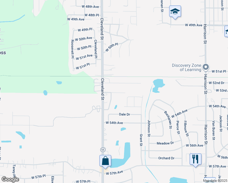 map of restaurants, bars, coffee shops, grocery stores, and more near 1840 West 53rd Avenue in Merrillville