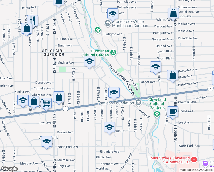 map of restaurants, bars, coffee shops, grocery stores, and more near 1192 Ansel Road in Cleveland
