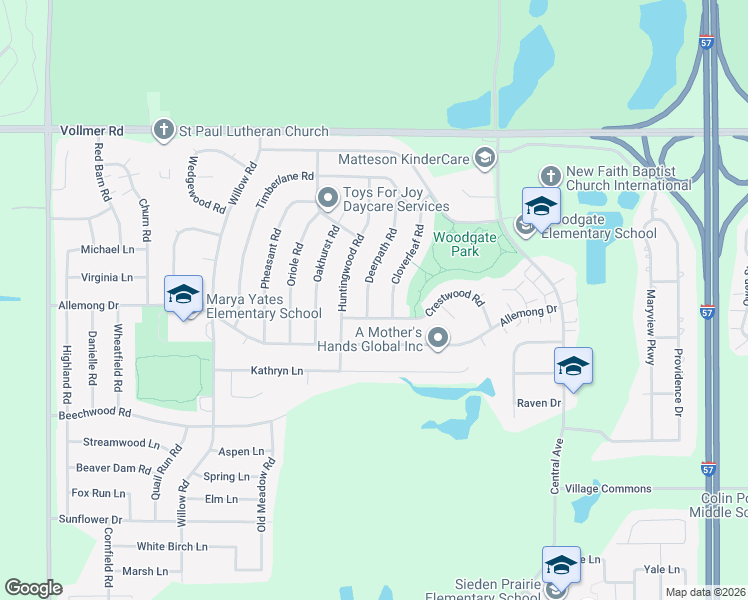 map of restaurants, bars, coffee shops, grocery stores, and more near 163 Deerpath Road in Matteson