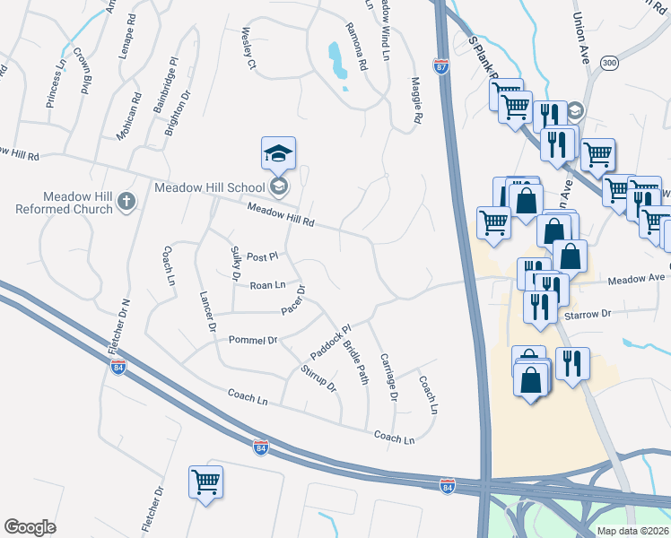 map of restaurants, bars, coffee shops, grocery stores, and more near 67 Meadow Hill Road in Newburgh
