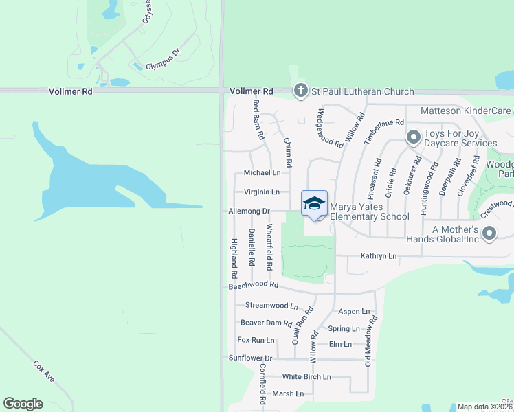 map of restaurants, bars, coffee shops, grocery stores, and more near 6300 Allemong Drive in Matteson