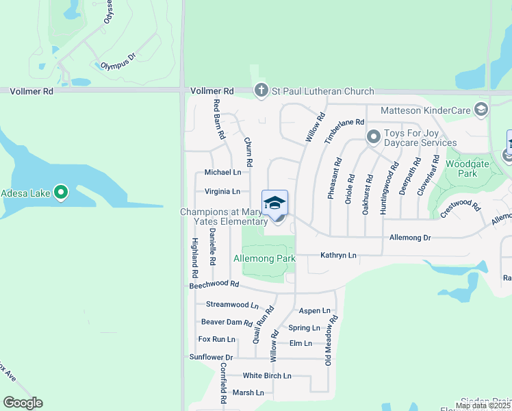 map of restaurants, bars, coffee shops, grocery stores, and more near 257 Churn Road in Matteson