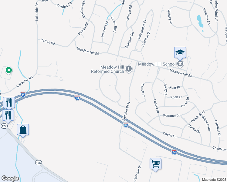 map of restaurants, bars, coffee shops, grocery stores, and more near 111 Heather Circle in Newburgh