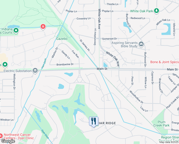 map of restaurants, bars, coffee shops, grocery stores, and more near 1514-1588 East 53rd Avenue in Schererville