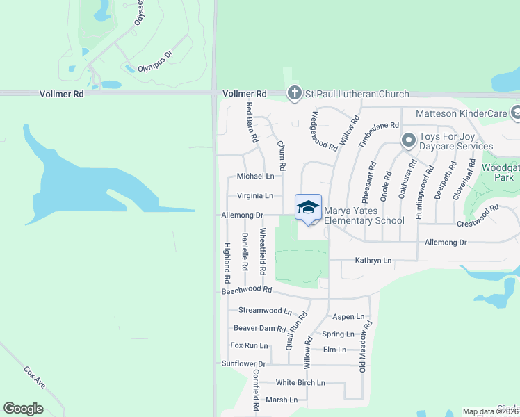 map of restaurants, bars, coffee shops, grocery stores, and more near 6245 Virginia Lane in Matteson