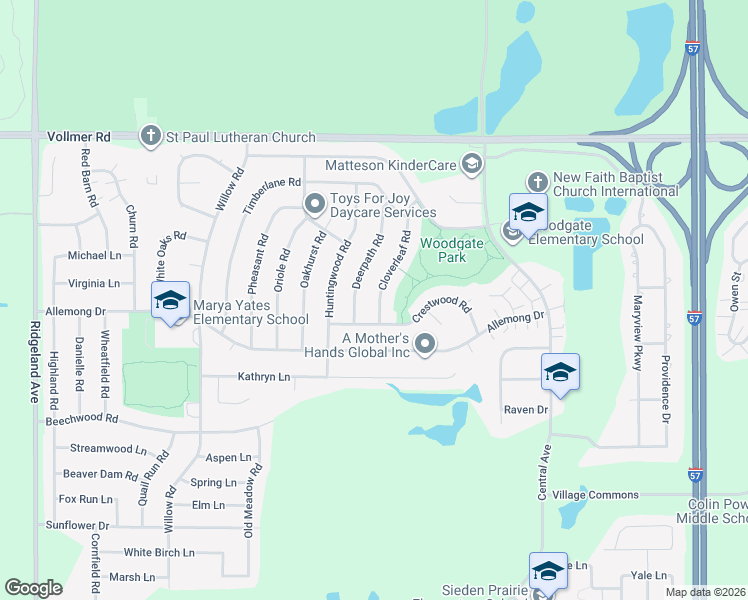 map of restaurants, bars, coffee shops, grocery stores, and more near 156 Cloverleaf Road in Matteson