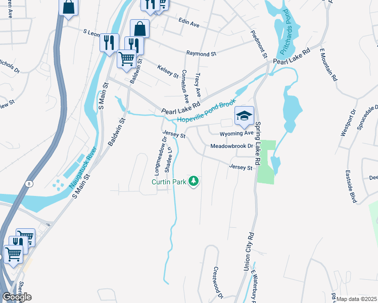 map of restaurants, bars, coffee shops, grocery stores, and more near 138 Jersey Street in Waterbury