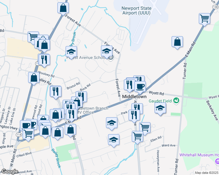 map of restaurants, bars, coffee shops, grocery stores, and more near 417 Forest Avenue in Middletown