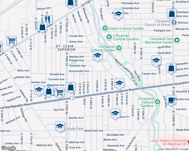 map of restaurants, bars, coffee shops, grocery stores, and more near 1184 East 85th Street in Cleveland