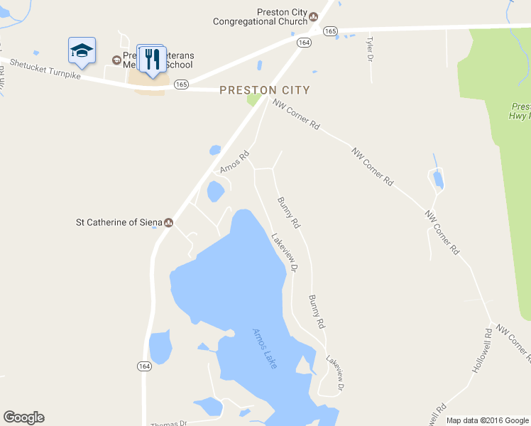 map of restaurants, bars, coffee shops, grocery stores, and more near 36 Lakeview Drive in Preston