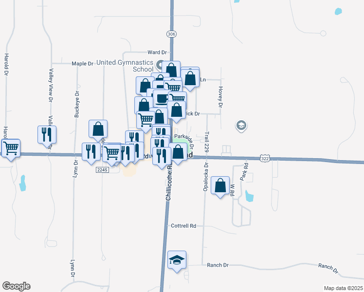map of restaurants, bars, coffee shops, grocery stores, and more near in Chesterland