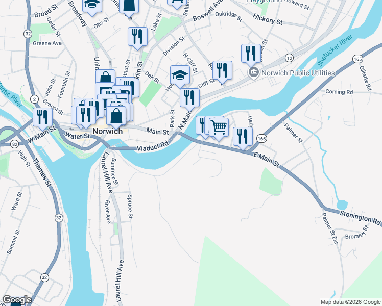 map of restaurants, bars, coffee shops, grocery stores, and more near 181 Talman Street in Norwich