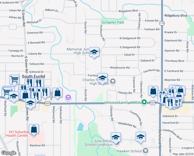 map of restaurants, bars, coffee shops, grocery stores, and more near 4750 Farnhurst Road in Cleveland
