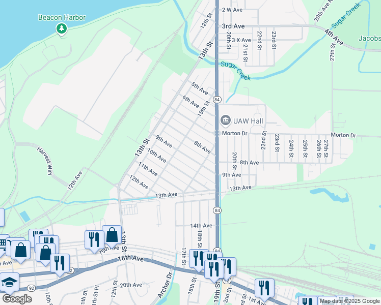 map of restaurants, bars, coffee shops, grocery stores, and more near 1537 9th Avenue in East Moline