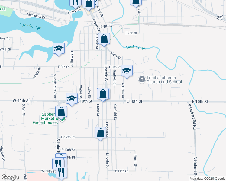 map of restaurants, bars, coffee shops, grocery stores, and more near 917 Garfield St in Hobart