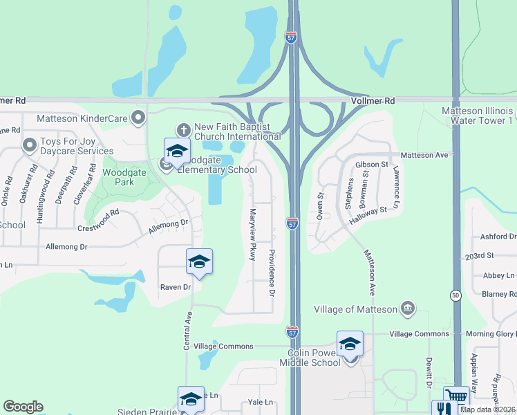 map of restaurants, bars, coffee shops, grocery stores, and more near 180 Maryview Parkway in Matteson