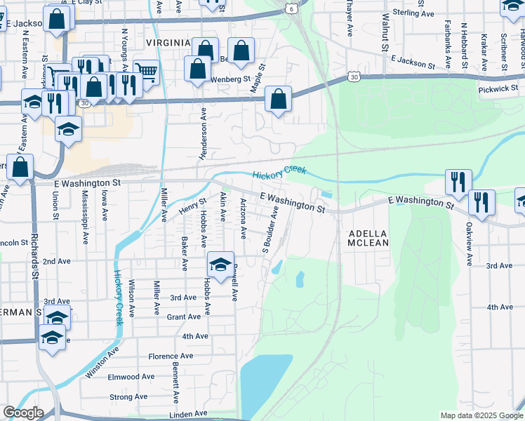map of restaurants, bars, coffee shops, grocery stores, and more near 811 Julia Avenue in Joliet