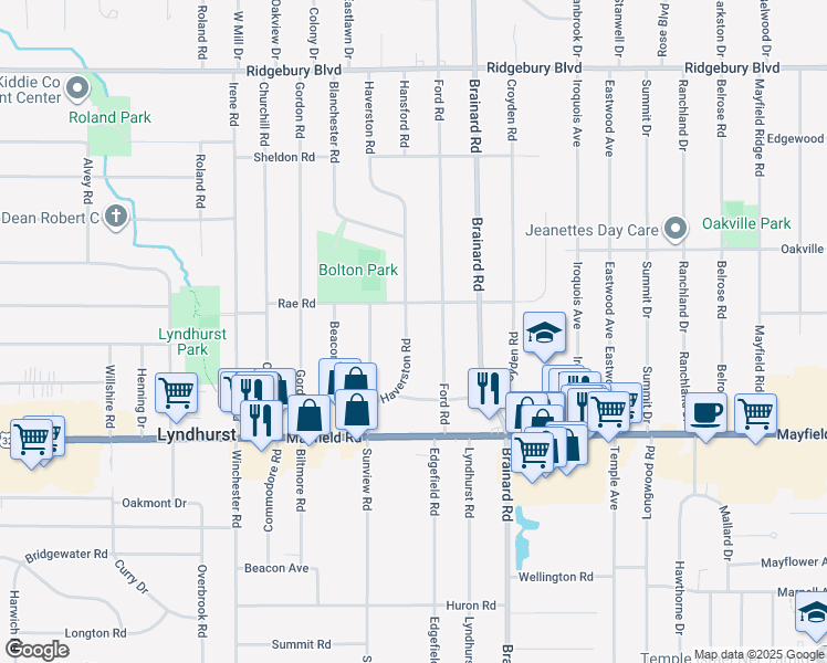 map of restaurants, bars, coffee shops, grocery stores, and more near 1357 Haverston Road in Lyndhurst