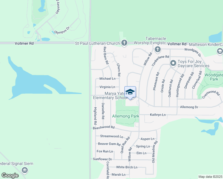 map of restaurants, bars, coffee shops, grocery stores, and more near 6245 Virginia Lane in Matteson