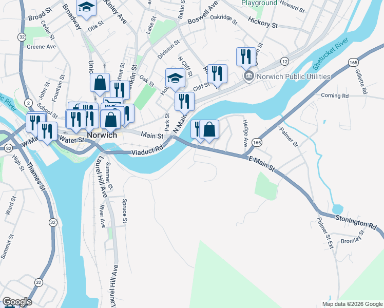 map of restaurants, bars, coffee shops, grocery stores, and more near 181 Talman Street in Norwich