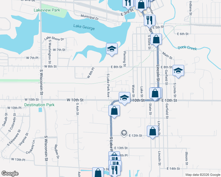 map of restaurants, bars, coffee shops, grocery stores, and more near 954-966 South Lake Park Avenue in Hobart