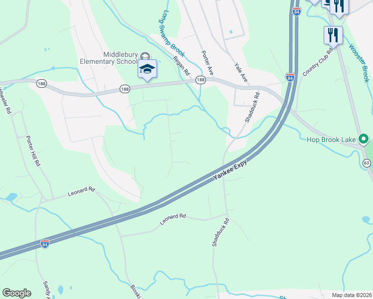 map of restaurants, bars, coffee shops, grocery stores, and more near 112 Tower Road in Middlebury