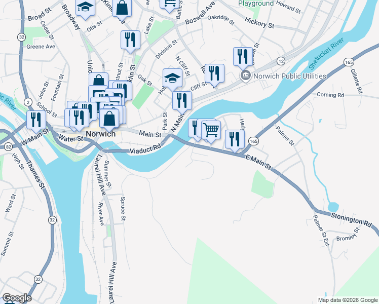 map of restaurants, bars, coffee shops, grocery stores, and more near 181 Talman Street in Norwich