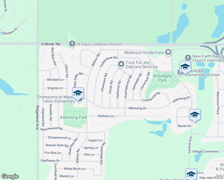 map of restaurants, bars, coffee shops, grocery stores, and more near 145 Oriole Road in Matteson