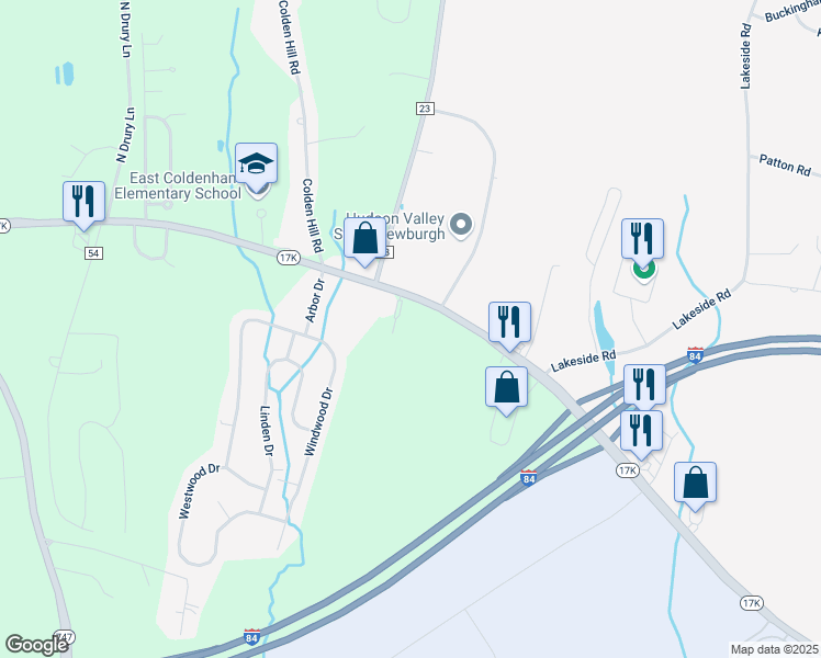 map of restaurants, bars, coffee shops, grocery stores, and more near 243 Highway 17K in Newburgh