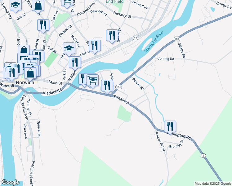 map of restaurants, bars, coffee shops, grocery stores, and more near 7 Hamilton Avenue in Norwich