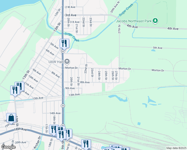 map of restaurants, bars, coffee shops, grocery stores, and more near 730 23rd Street in East Moline