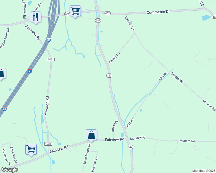map of restaurants, bars, coffee shops, grocery stores, and more near Justus Boulevard in Olyphant
