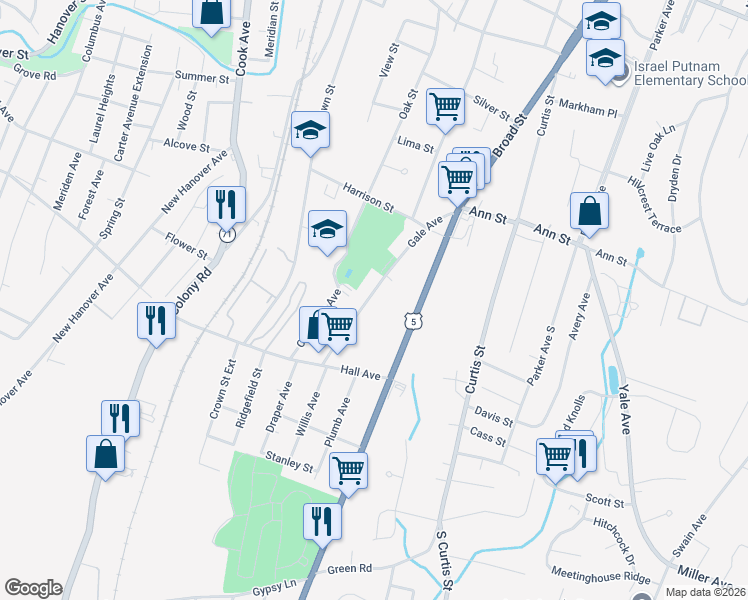 map of restaurants, bars, coffee shops, grocery stores, and more near 148 Gale Avenue in Meriden