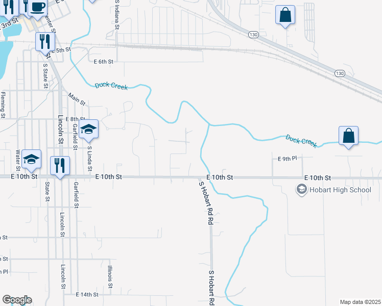 map of restaurants, bars, coffee shops, grocery stores, and more near Deer Cross Tr in Hobart