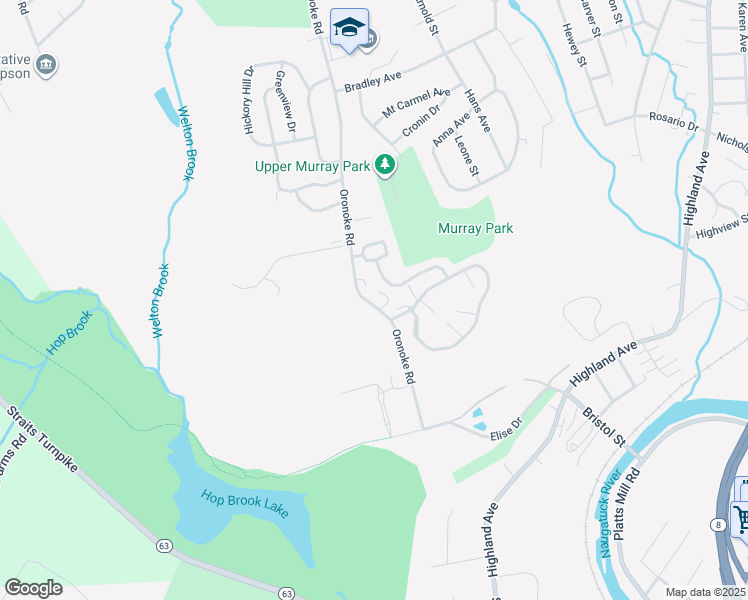 map of restaurants, bars, coffee shops, grocery stores, and more near 895 Oronoke Road in Waterbury