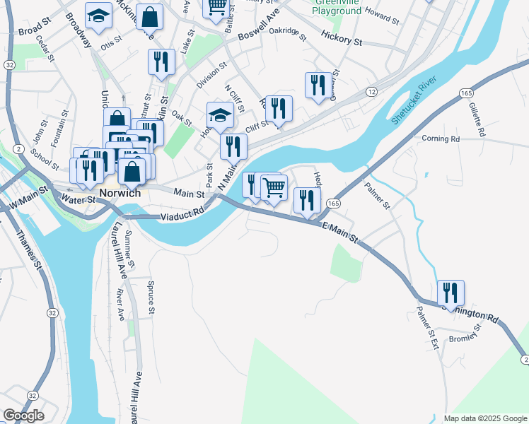 map of restaurants, bars, coffee shops, grocery stores, and more near 22 Tanner Avenue in Norwich