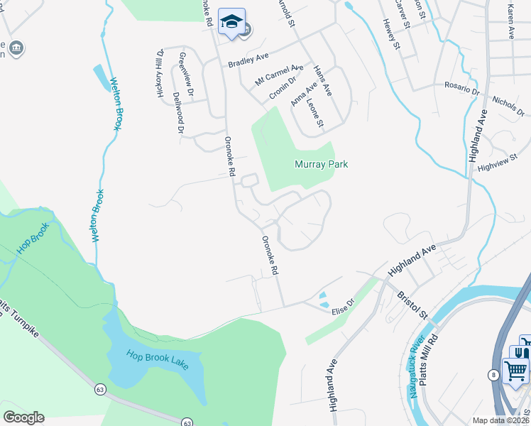 map of restaurants, bars, coffee shops, grocery stores, and more near 912 Oronoke Road in Waterbury