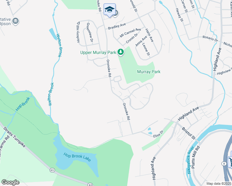 map of restaurants, bars, coffee shops, grocery stores, and more near 895 Oronoke Road in Waterbury