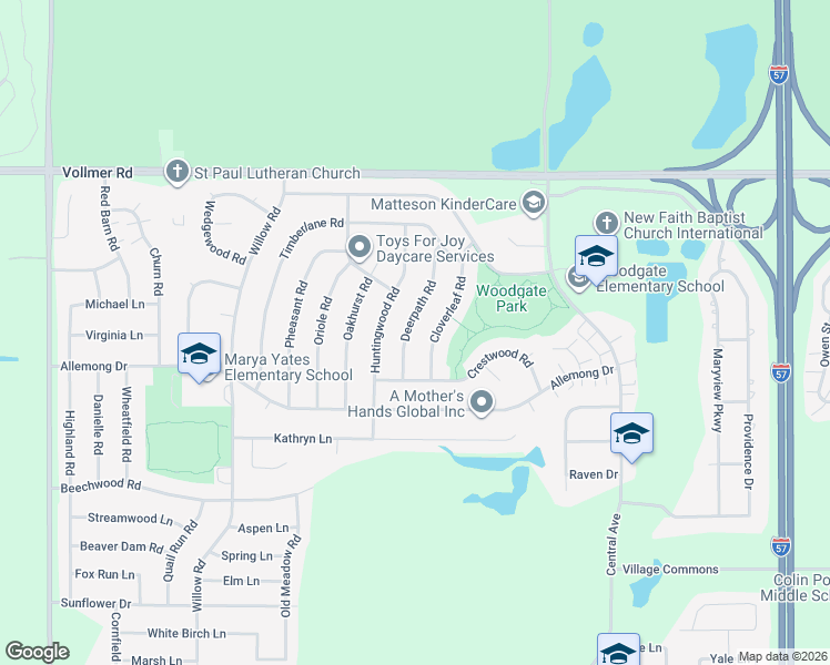 map of restaurants, bars, coffee shops, grocery stores, and more near 148 Deerpath Road in Matteson