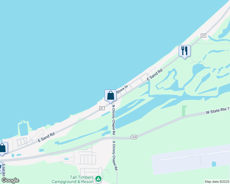 map of restaurants, bars, coffee shops, grocery stores, and more near 2369 East Sand Road in Port Clinton