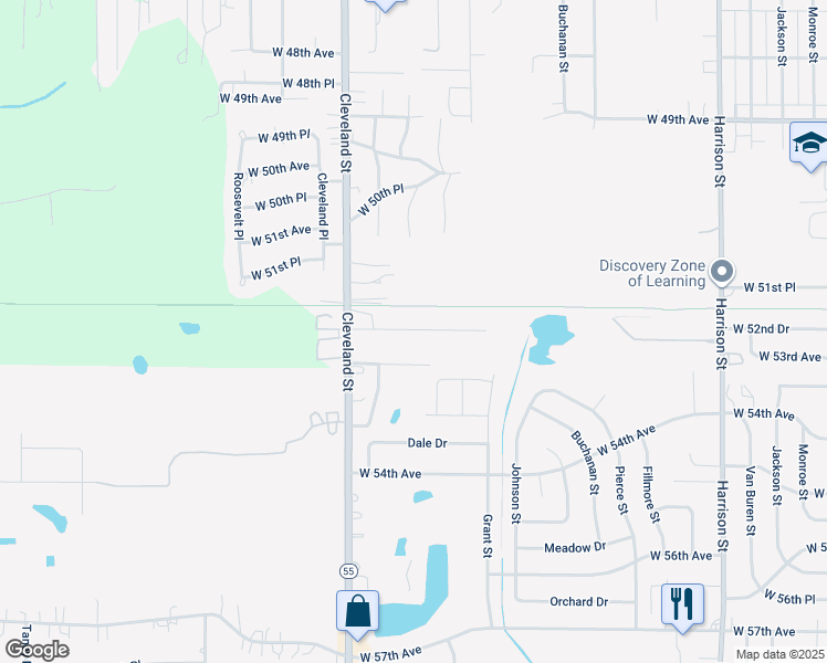 map of restaurants, bars, coffee shops, grocery stores, and more near 1840 West 53rd Avenue in Merrillville
