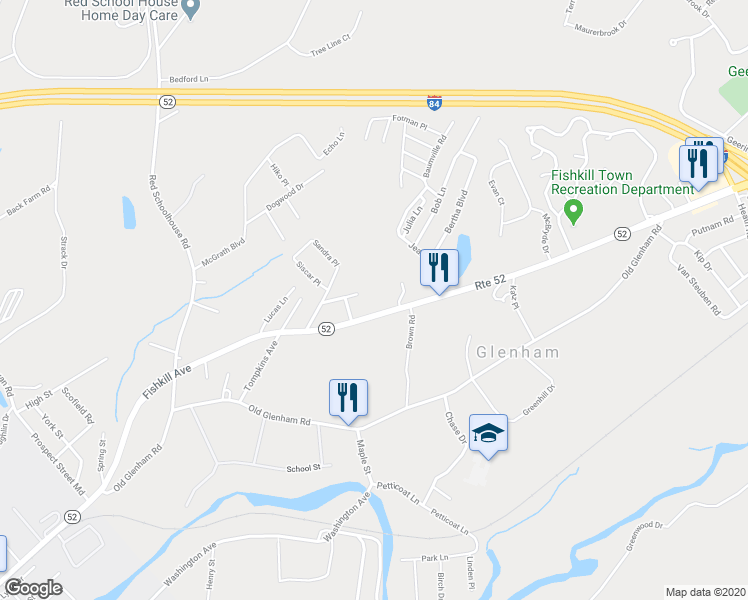 map of restaurants, bars, coffee shops, grocery stores, and more near 600 Rocky Glen Road in Beacon