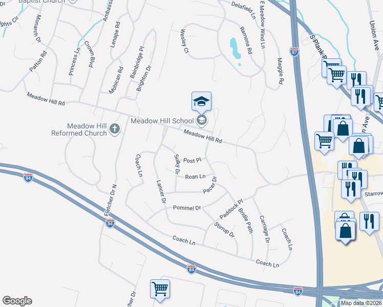 map of restaurants, bars, coffee shops, grocery stores, and more near 11 Post Place in Newburgh