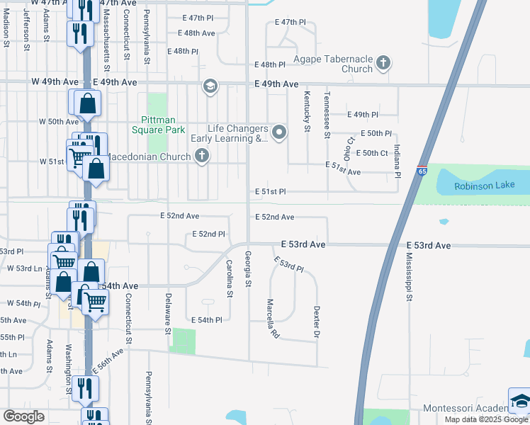 map of restaurants, bars, coffee shops, grocery stores, and more near 832 East 52nd Avenue in Gary