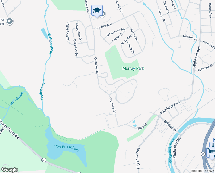 map of restaurants, bars, coffee shops, grocery stores, and more near 912 Oronoke Road in Waterbury